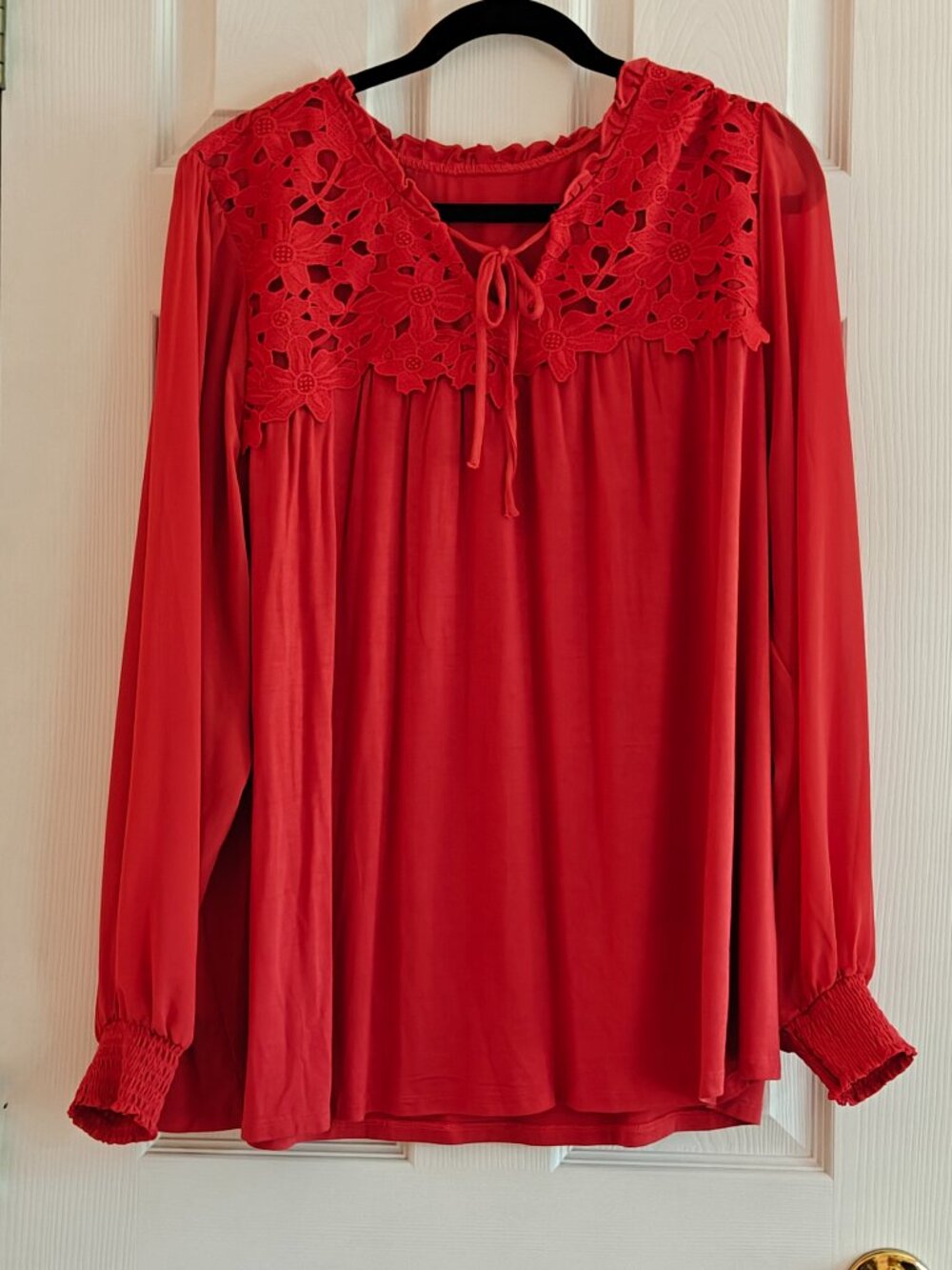 TORRID Super Soft Chiffon Sleeve Lace Inset Tie Detail Top Size 2X Orange